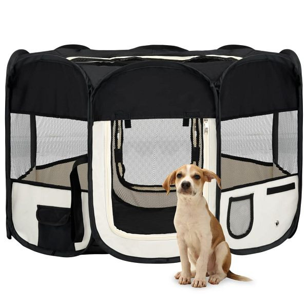 vidaXL Faltbarer Welpenlaufstall mit Tragetasche Schwarz 110x110x58 cm, 171006