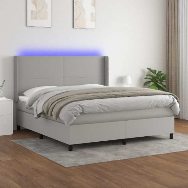 vidaXL Boxspringbett mit Matratze & LED Hellgrau 180x200 cm Stoff, 3138173