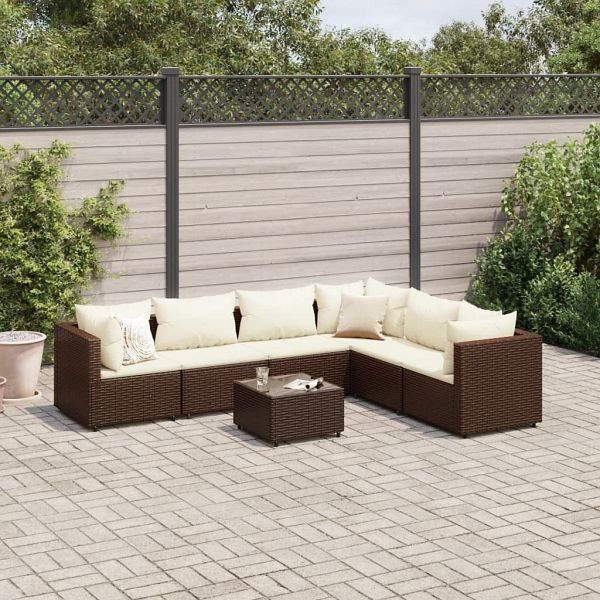vidaXL 7-tlg. Garten-Lounge-Set mit Kissen Braun Poly Rattan, 3308145