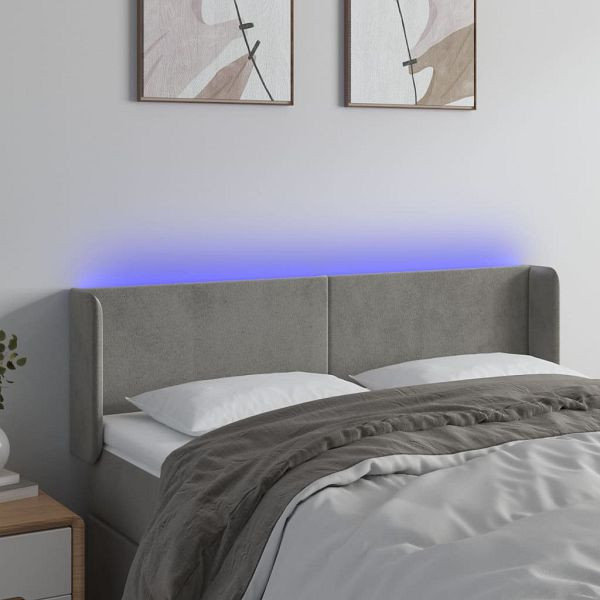 vidaXL LED Kopfteil Hellgrau 147x16x78/88 cm Samt, 3123004
