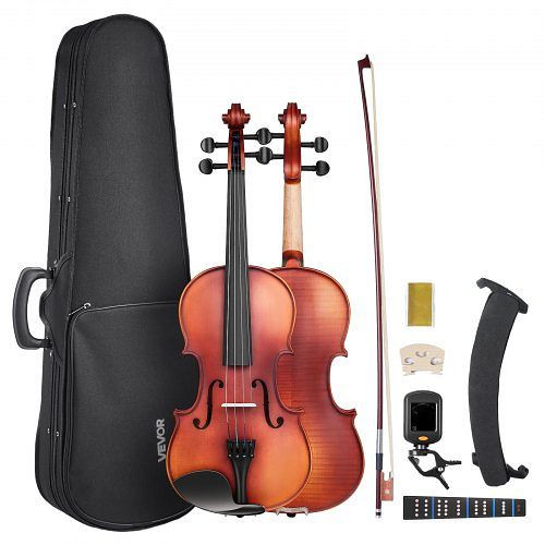 VEVOR Violine 4/4, 584,2 mm, Set mit Koffer, Kolophonium, Bogen, Schulterstütze, Steg, zusätzlichen Saiten, Massivholz (mattbraun), SMXTQ44XYGZSQ2VW5001V0