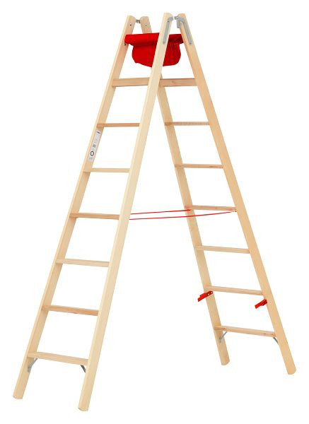 HYMER Holz-Stufenstehleiter, beidseitig begehbar, 2x8 Stufen, Länge 2,36 m, 7149916