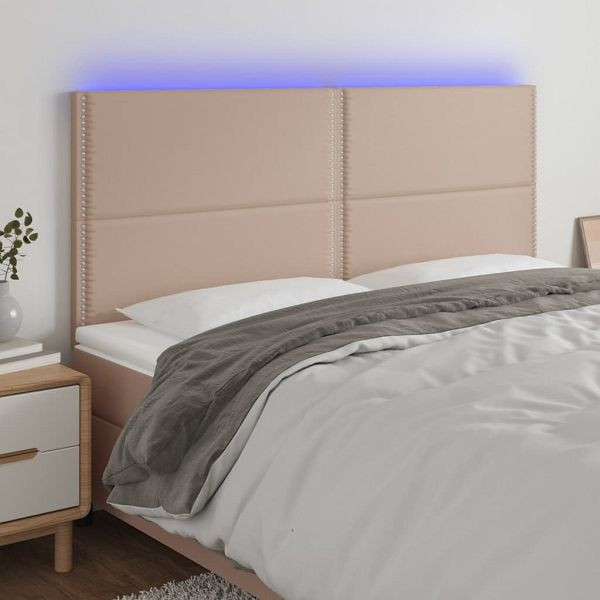 vidaXL LED Kopfteil Cappuccino-Braun 200x5x118/128cm Kunstleder, 3122397