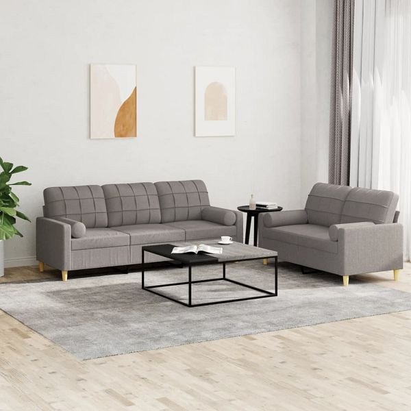 vidaXL 2-tlg. Sofagarnitur mit Kissen Taupe Stoff, 3201329