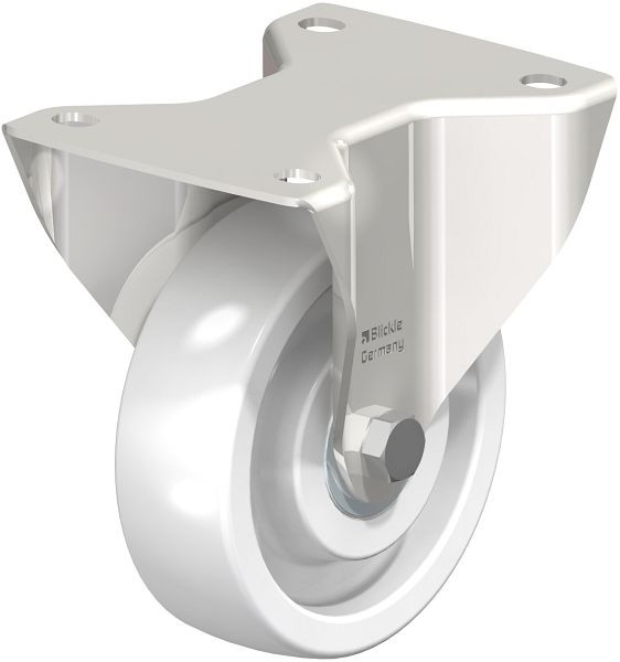 Blickle BKX-SPO 125XK-3 Edelstahl-Schwerlast-Bockrolle mit Anschraubplatte, Polyamid, Weiß, 754144