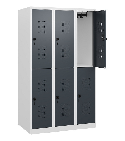 C+P Doppelstöckiger Spind Evolo PLUS, 6 Fächer, 1530x900x500mm, 7035/7016, Drehriegel, 0493005-30 S10012