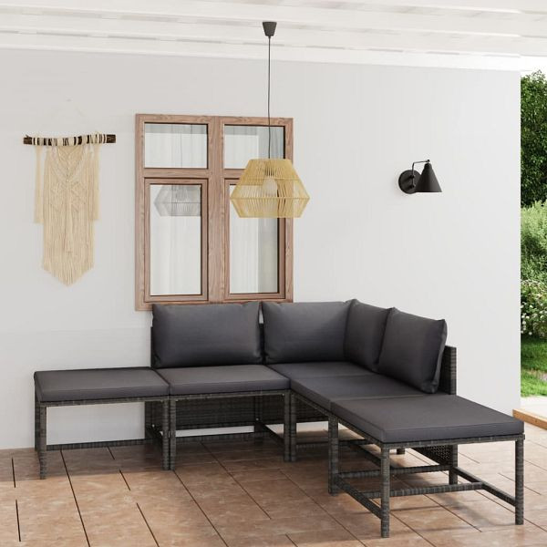 vidaXL 6-tlg. Garten-Lounge-Set mit Kissen Poly Rattan Grau, 3059755
