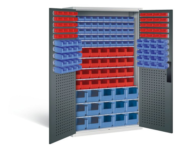 C+P Magazinschrank Serie 13, H1950xB1100xT535mm, Farbe: Lichtgrau / Anthrazitgrau, Muldengriff, 130276-62 S10028