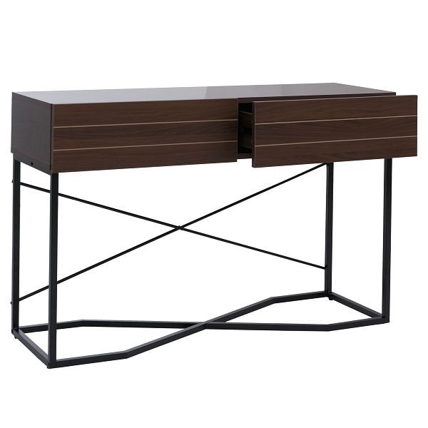 Mendler Konsolentisch HWC-P47, Telefontisch Beistelltisch Ablagetisch, Schublade Melamin Industrial 81x120x40cm, Walnuss-Optik, 139886