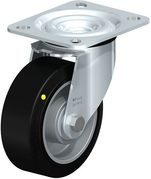 Blickle L-ALEV 100K Stahlblech-Lenkrolle, mittelschwere Ausführung, mit Anschraubplatte, Elastik-Vollgummi, Schwarz, 449728