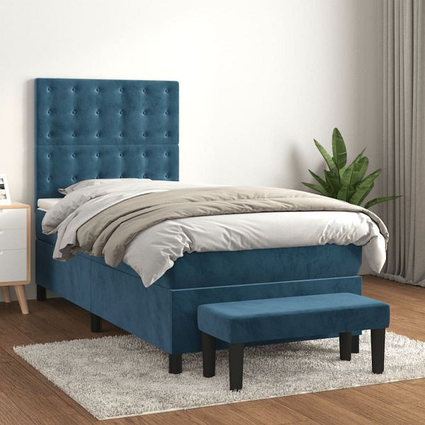vidaXL Boxspringbett mit Matratze Dunkelblau 90x190 cm Samt, 3138059