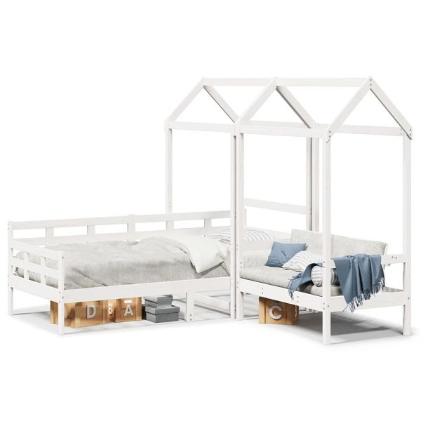 vidaXL Tagesbett und Bank mit Dach Weiß 80x200 cm Kiefernholz, 3282333