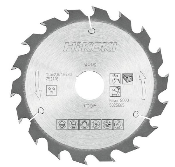HiKOKI TCT Kreissägeblatt Holz 165x30/20 Z18 Wechselzahn, 752416
