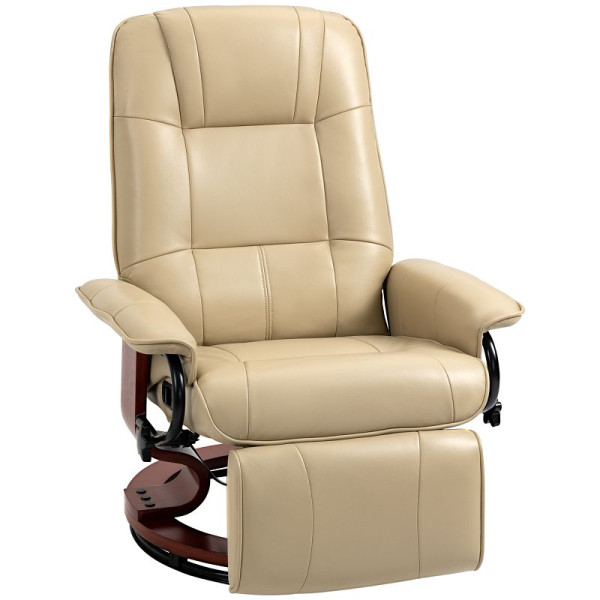 HOMCOM Relaxsessel Fernsehsessel Liegesessel Kunstleder 360° Drehstuhl 145° neigbar Cremeweiß 78 x 87 x 100 cm, 833-621V01CW