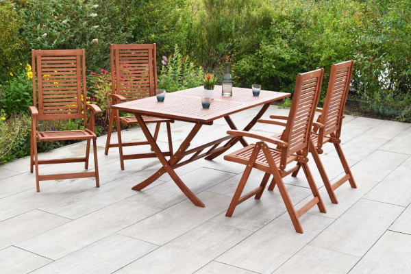 Merxx Cordoba Set 5-teilig, 4 Cordoba Klappsessel, 5-fach verstellbar, 1 Klapptisch, 160 x 90 cm, FSC Eukalyptusholz, 50543-011