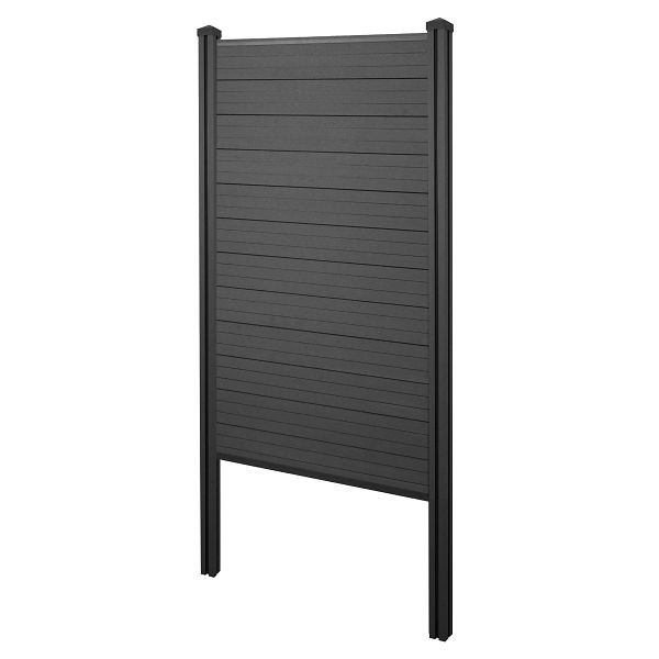 Mendler WPC-Sichtschutz Sarthe, Windschutz Zaun, WPC-Pfosten zum Einbetonieren, Basiselement schmal, 105cm anthrazit, 2x76248+3x76239+76242+76263