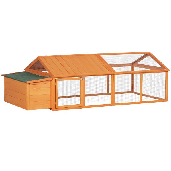 PawHut Hühnerstall Freilaufgehege 2,4 x 1,13 x 0,76 m mit Schloss Tür aufklappbar Dach Tannenholz Orange, D51-360V00OG