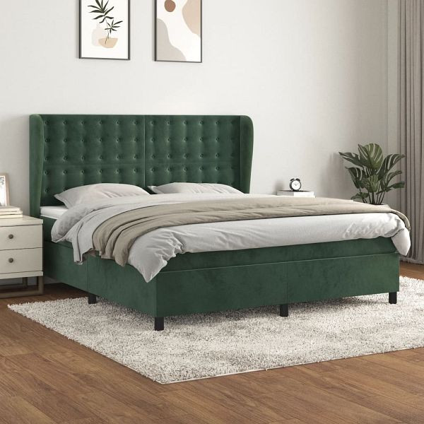 vidaXL Boxspringbett mit Matratze Dunkelgrün 180x200 cm Samt, 3129468