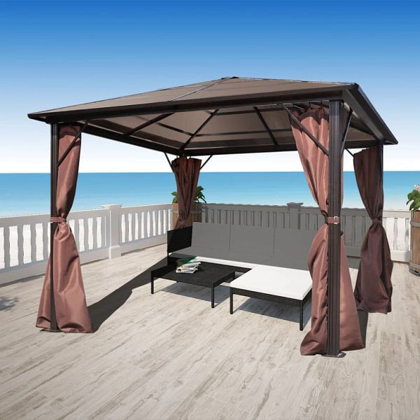 vidaXL Pavillon mit Vorhängen Braun Aluminium 300 x 300 cm, 41625