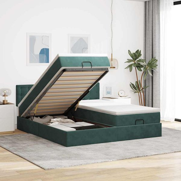 vidaXL Ottoman-Bett mit Matratzen & LEDs Dunkelgrün 180x200 cm Samt, 3312962
