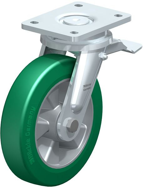 Blickle LO-ALST 200K-ST Stahlgeschweißte Schwerlast-Lenkrolle mit Feststeller, Blickle Softhane®, Grün, 579672