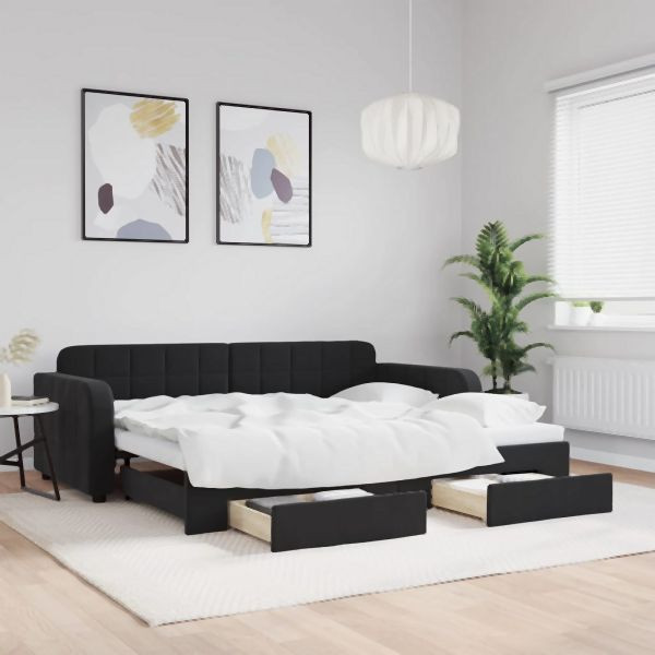 vidaXL Tagesbett Ausziehbar mit Schubladen Schwarz 90x190 cm Samt, 3196992