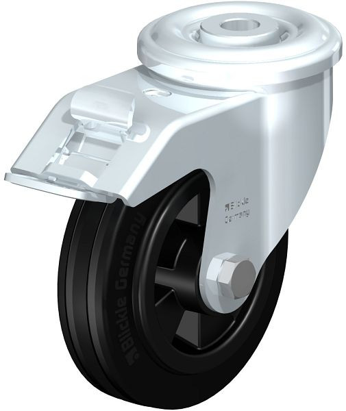 Blickle LER-VPP 100R-FI Stahlblech-Lenkrolle mit Rückenloch & Feststeller, Vollgummi, Schwarz, 521062