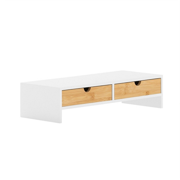 SoBuy Bildschirmerhöhung mit 2 Schubladen Holzfarbe 47x18x11 cm, Funktional, BBF02-WN
