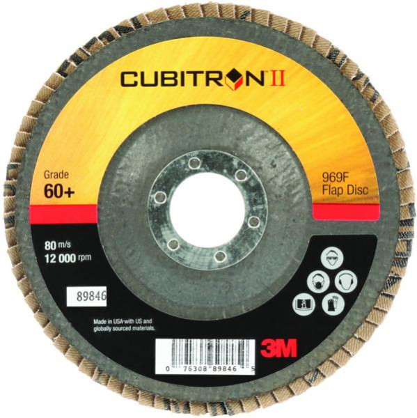3M Cubitron II Fächerschleifscheibe 969F, 115 mm x 22 mm, 40+, flach, VE: 10 Scheiben, 7100105859
