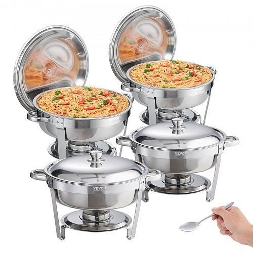 VEVOR Edelstahl Chafing Dish Set Rund 5,38 L 4 Stück Speisenwärmer Wärmebehälter Suppenwärmer, Speisen Warmhaltebehälter Suppentopf, YXKCL4JTYXBX30CYDV0