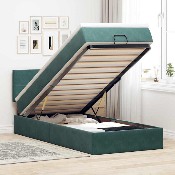 vidaXL Ottoman-Bett mit Matratze Dunkelgrün 90x200 cm Samt, 3311750