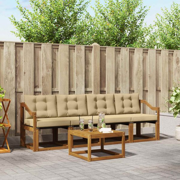 vidaXL Outdoor-Sofagarnitur mit Kissen 5-teilig Natur und Beige, 3368388