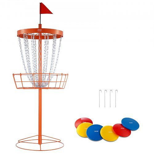 VEVOR Discgolf-Korb, Tragbares Disc Golf Scheiben Set, mit 24 Ketten, Übungsständer aus Stahl, Satz inkl. 6 Stück Wurfscheibe, Orange, YDLSYPGEFQLYBC1SDV0