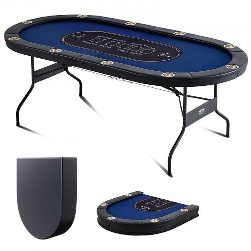 VEVOR Casino Pokertisch Klappbare Tischbeine 2140 x 1070 x 760 mm (L x B x H), Schwarz & Blau für 10 Spieler mit Staubschutzhülle, DZDTZDPKPZ105FRSBV0