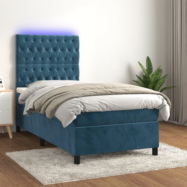 vidaXL Boxspringbett mit Matratze & LED Dunkelblau 80x200 cm Samt, 3136273