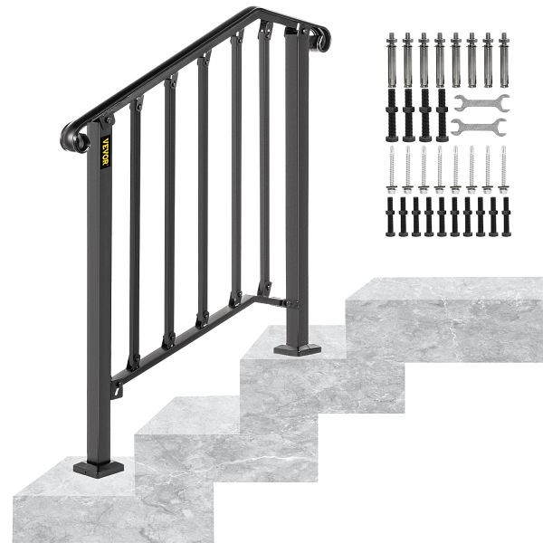 VEVOR Treppengeländer Handlauf Eingangsgeländer für 2 oder 3 Treppen, LTFS2H3BHSTL00001V0