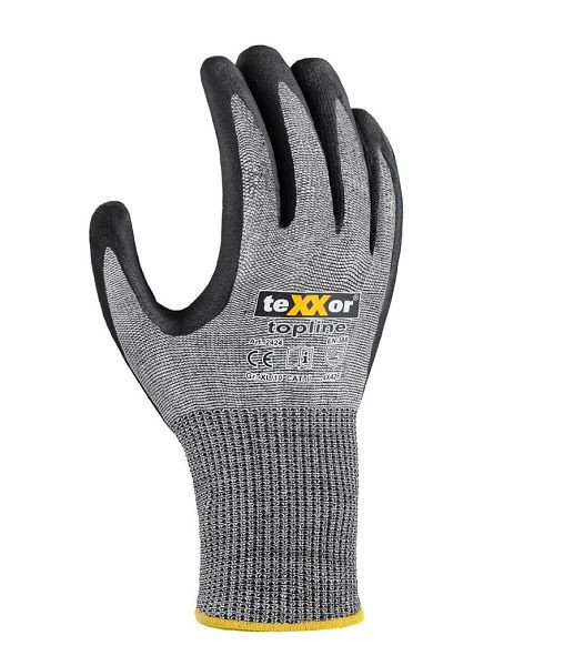 teXXor Schnittschutz-Strickhandschuhe BESANDETE NITRILBESCHICHTUNG, grau/schwarz, Größe: 9, VE: 12 Paar, 2424-9