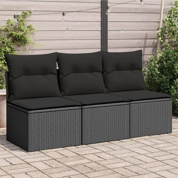 vidaXL Gartensofa mit Kissen 3-Sitzer Schwarz Poly Rattan, 365988