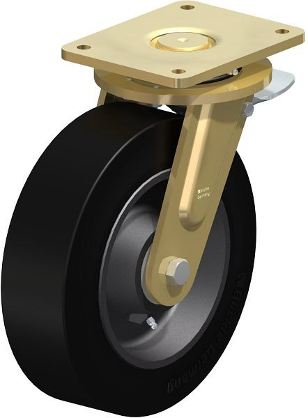 Blickle LS-GEV 302K-ST Stahlgeschweißte Schwerlast-Lenkrolle, schwere Drehkranz-Ausführung mit Feststeller, Elastik-Vollgummi, Schwarz, 652206