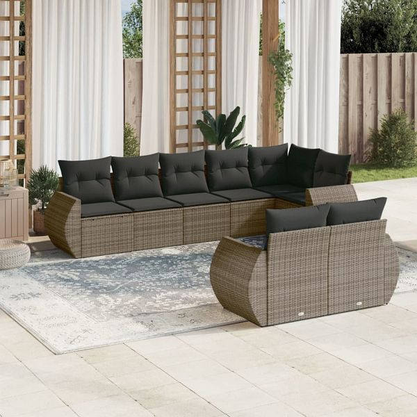vidaXL 8-tlg. Garten-Sofagarnitur mit Kissen Grau Poly Rattan, 3221619