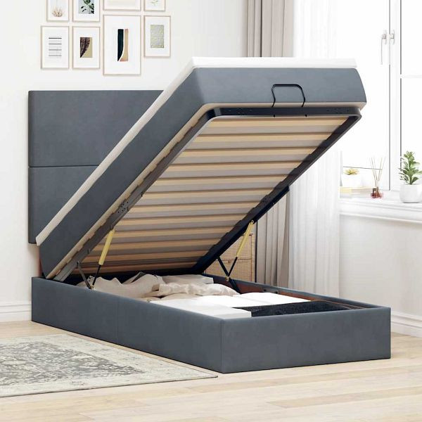 vidaXL Ottoman-Bett mit Matratzen Dunkelgrau 90x200 cm Samt, 3313374