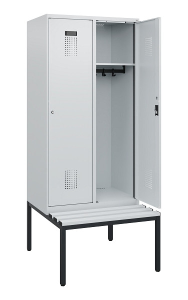 C+P Spind Evolo PLUS, 2 Abteile, 1950x800x815mm, 7035/7035, Zylinderschloss, Material Sitzfläche Kunststoff, Sitzbank, 0490505-22 S10094