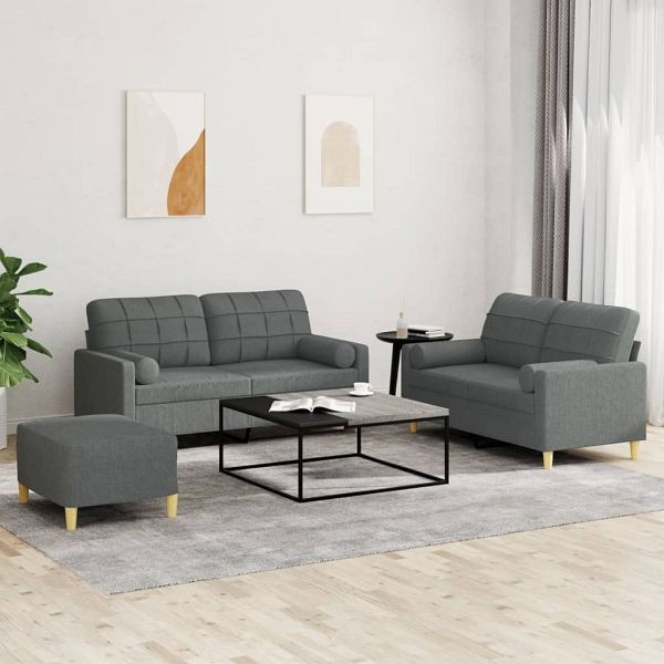 vidaXL 3-tlg. Sofagarnitur mit Kissen Dunkelgrau Stoff, 3201299