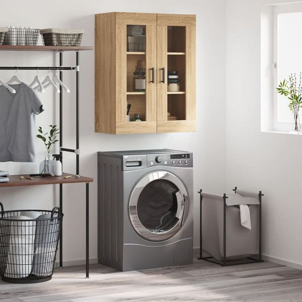 vidaXL Wandschrank Sonoma-Eiche 69,5x34x90 cm, Material: Holzwerkstoff, Glas, 828487