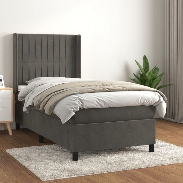 vidaXL Boxspringbett mit Matratze Dunkelgrau 90x200 cm Samt, 3132778