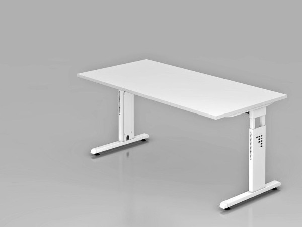 Hammerbacher Schreibtisch C-Fuß 160x80cm Weiß/Weiß, Arbeitshöhe 65-85 cm, VOS16/W/W