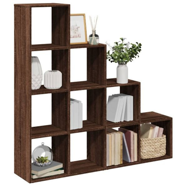 vidaXL Raumteiler-Bücherregal 4 Stufen Braun Eiche 131,5x29x131,5 cm, 857973