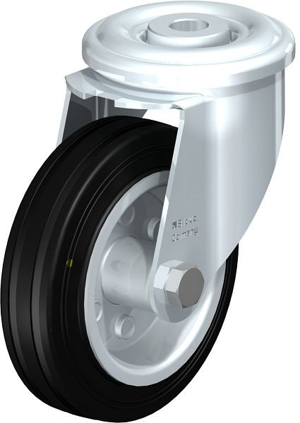 Blickle LER-VE 100R-EL Stahlblech-Lenkrolle mit Rückenloch, Vollgummi, Schwarz, 616391
