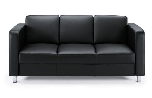 Deskin Sofa 3-Sitzer AREZZO, Füße verchromt, Echtleder, Farbe schwarz, 281455