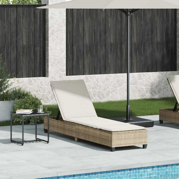 vidaXL Sonnenliege mit Auflagen Beige 55x200x25,5cm Poly Rattan, 4104097